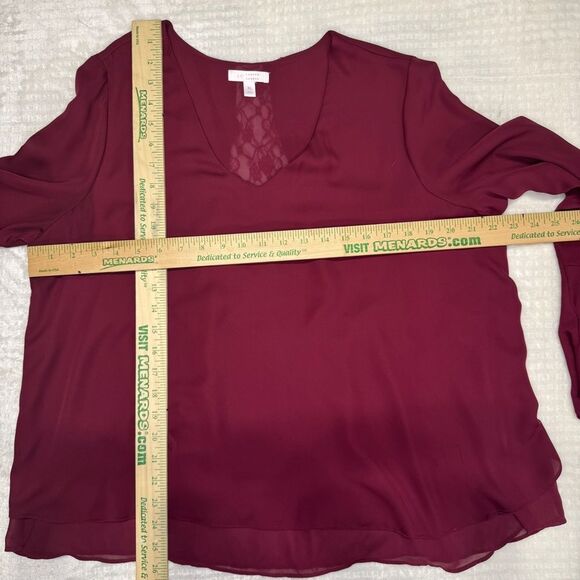 LC Lauren Conrad Lace Back Bell‎ Sleeve Burgandy Maroon blouse Dress shirt XL - Picture 5 of 9